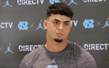 North Carolina defensive lineman Melkart Abou-Jaoude speaks to the media on Tuesday afternoon.